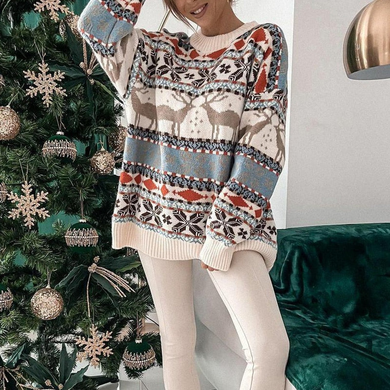 Damen Weihnachts Pullover Kuschelig & Warm | Festlicher Winter Strickpullover Langarm