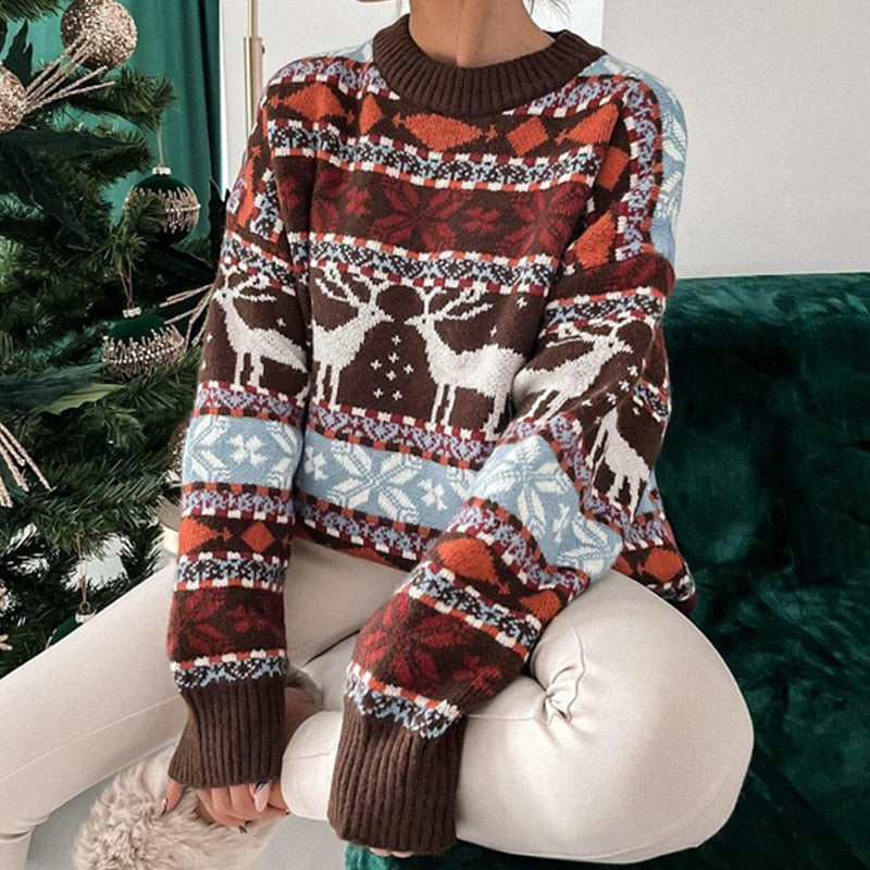 Damen Weihnachts Pullover Kuschelig & Warm | Festlicher Winter Strickpullover Langarm