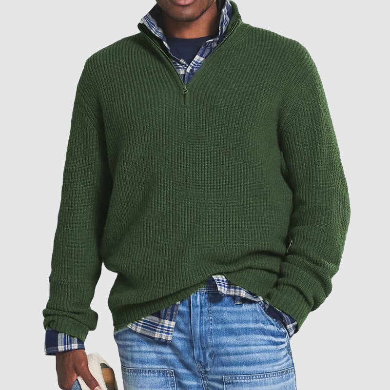 Herren Business-Casual Pullover | Kaschmir-Optik mit Reißverschluss | Langarm Elegant & Bequem