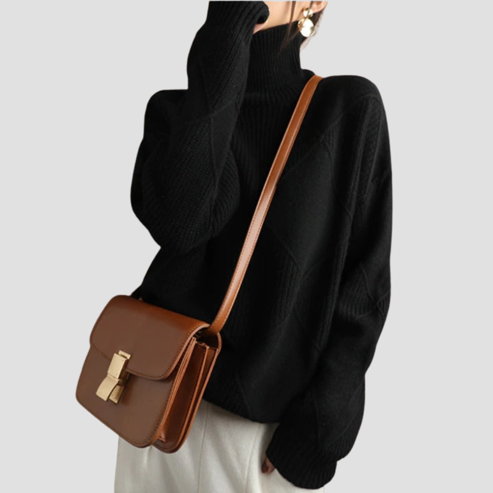 Damen Rollkragenpullover mit Rautenmuster | Elegant & Vielseitig | Modern für Alltag und Freizeit