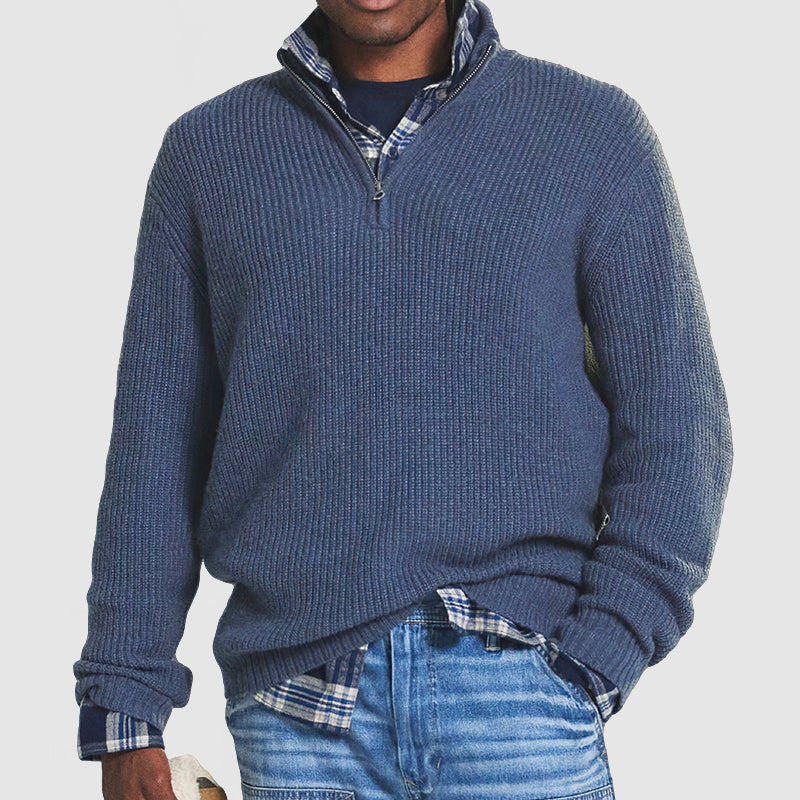 Herren Business-Casual Pullover | Kaschmir-Optik mit Reißverschluss | Langarm Elegant & Bequem