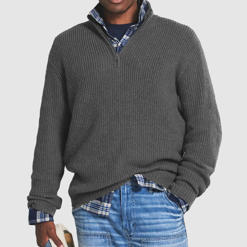 Herren Business-Casual Pullover | Kaschmir-Optik mit Reißverschluss | Langarm Elegant & Bequem