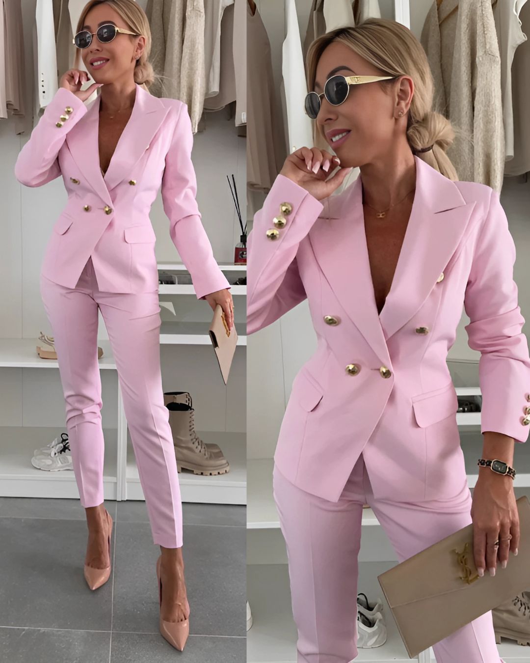 Damen Zweireiher Anzug | Blazer & Hose Set mit Tailored Fit | Eleganter Business & Büro Look