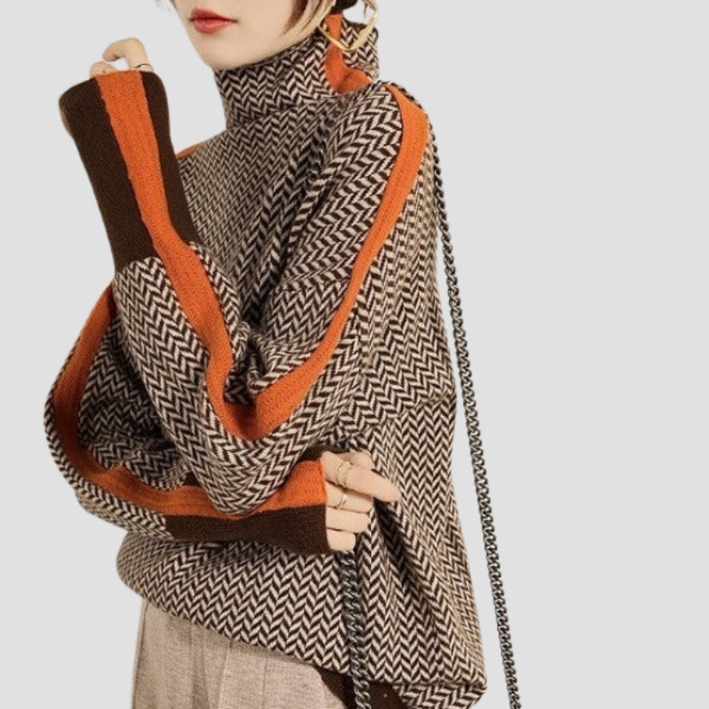 Damen Rollkragenpullover | Kontraststreifen an Ärmeln | Elegant & Vielseitig für Alltag und Freizeit