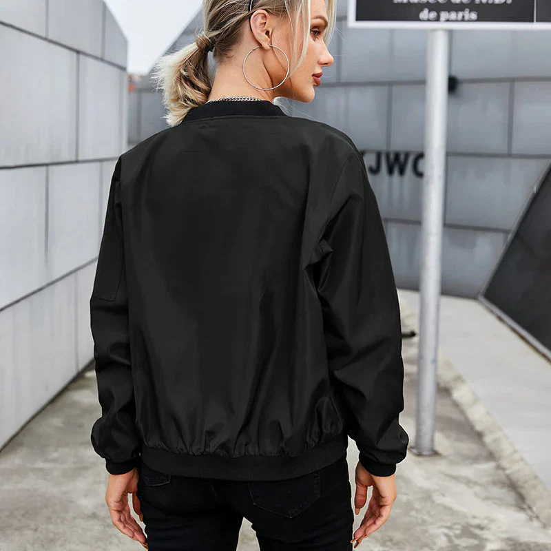 Damen Bomberjacke Langarm | Leichte Übergangsjacke mit Reißverschluss | Casual Streetwear Jacke