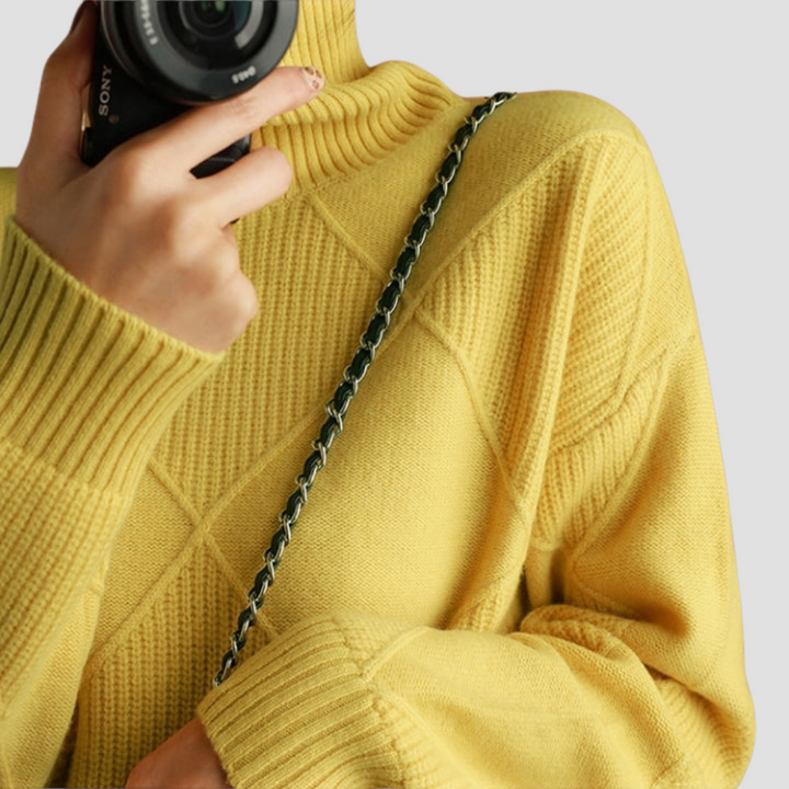 Damen Rollkragenpullover mit Rautenmuster | Elegant & Vielseitig | Modern für Alltag und Freizeit