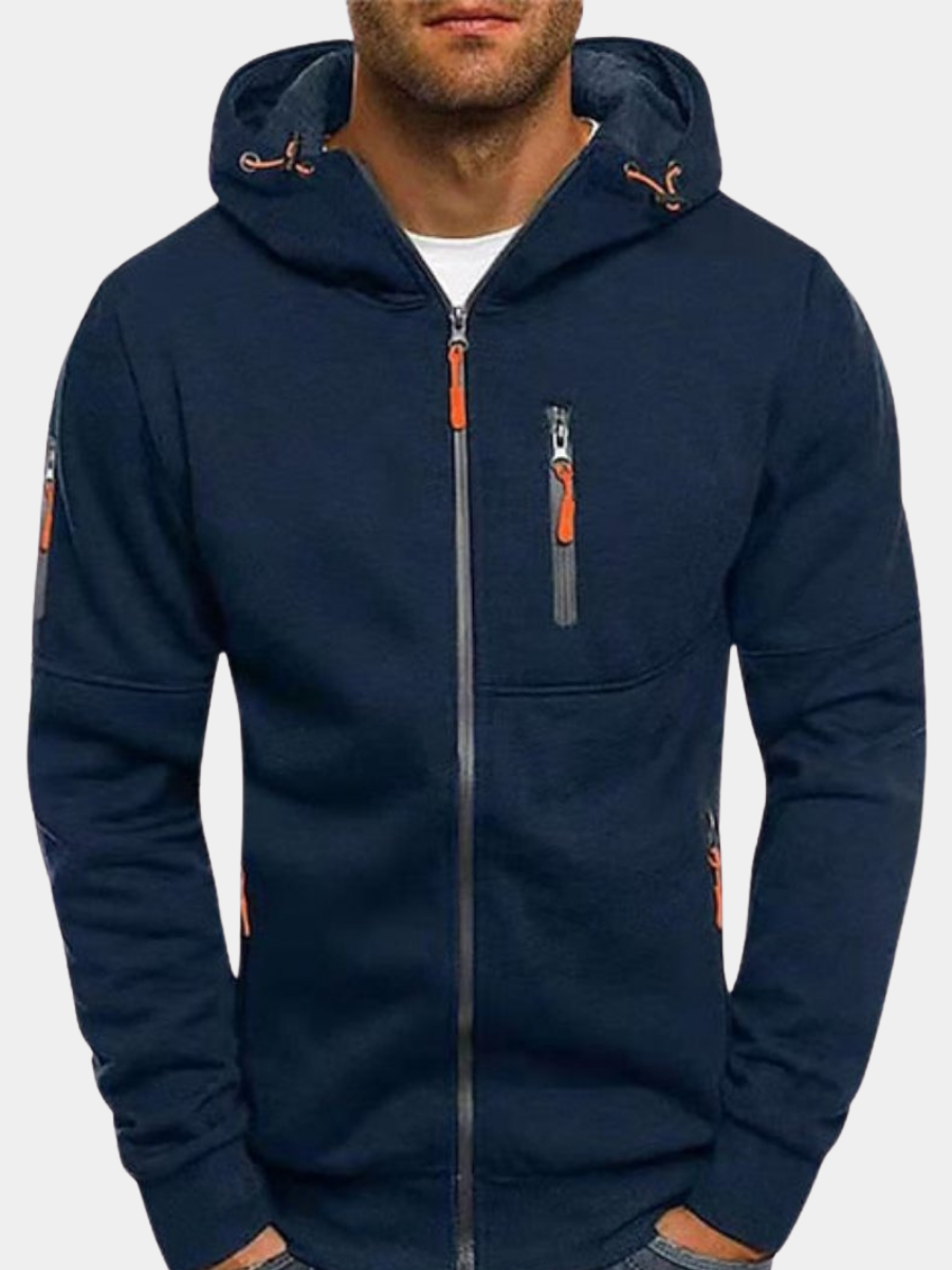 Veste à capuche zippée pour homme à coupe décontractée avec capuche réglable