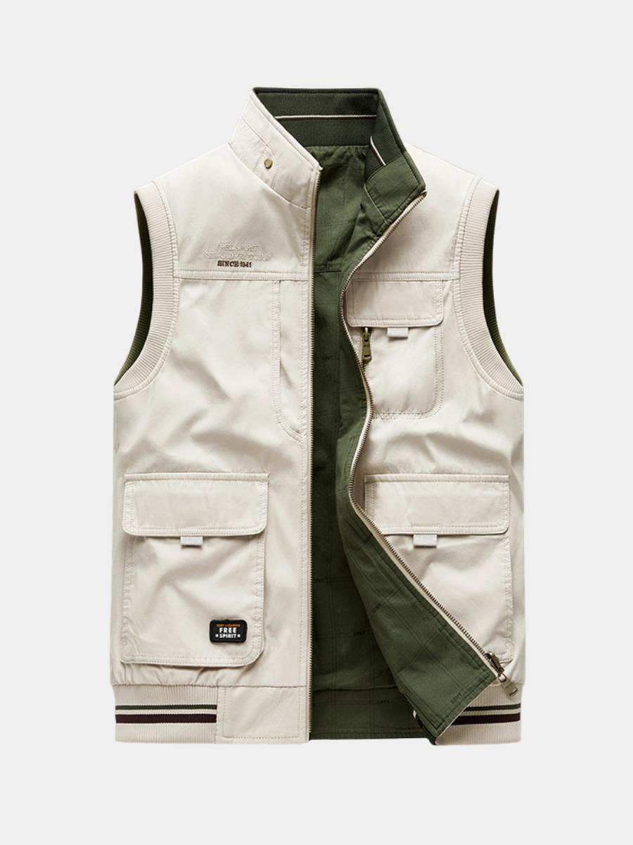 Gilet en coton pour homme aux épaules sculptées et bords côtelés contrastés