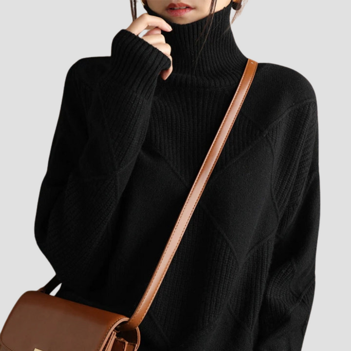 Damen Rollkragenpullover mit Rautenmuster | Elegant & Vielseitig | Modern für Alltag und Freizeit