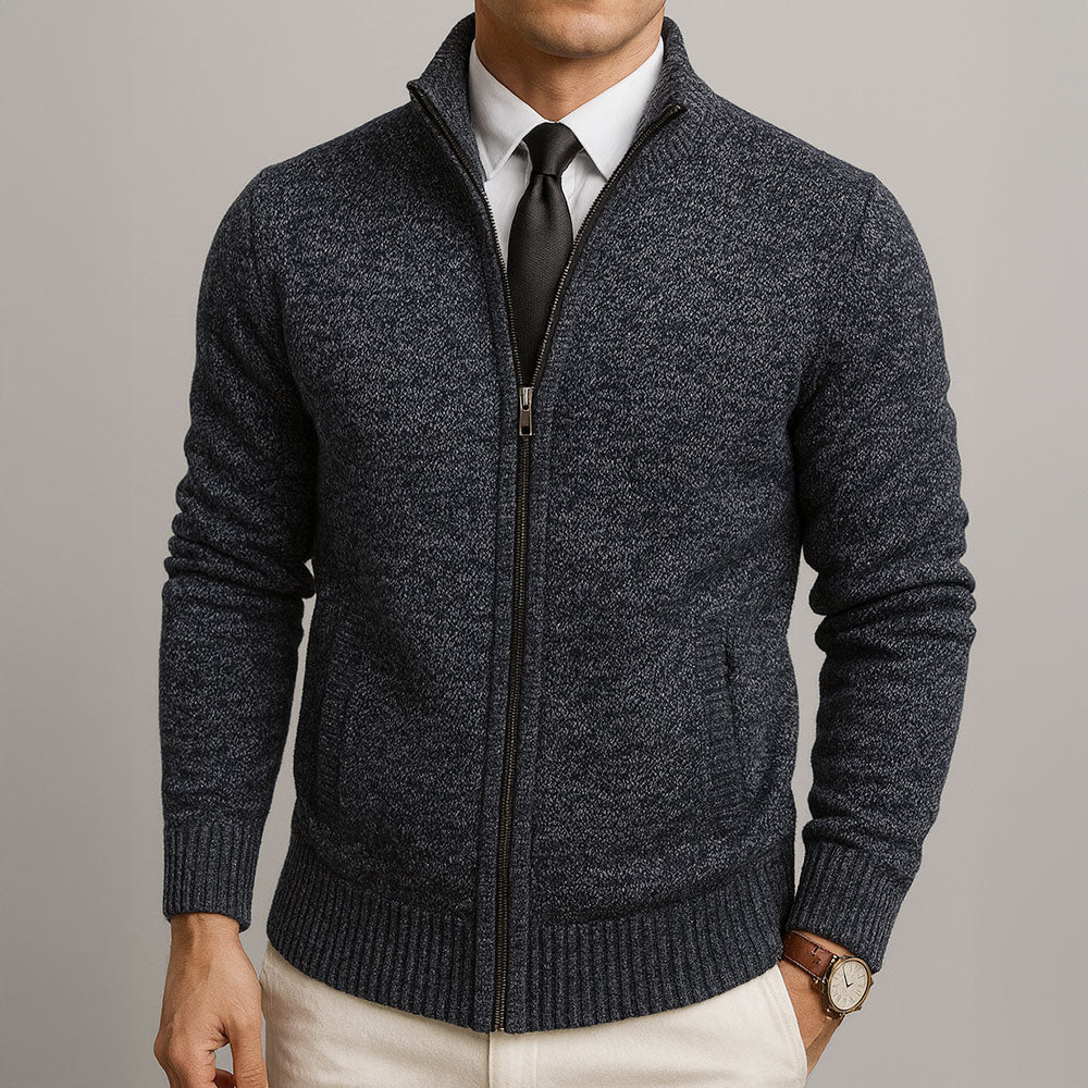 Cardigan en laine mérinos et coton pour homme, coupe structurée et lignes épurées