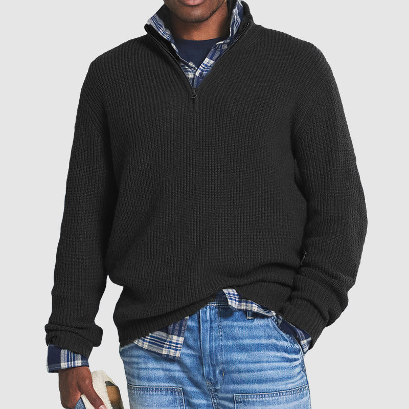 Herren Business-Casual Pullover | Kaschmir-Optik mit Reißverschluss | Langarm Elegant & Bequem
