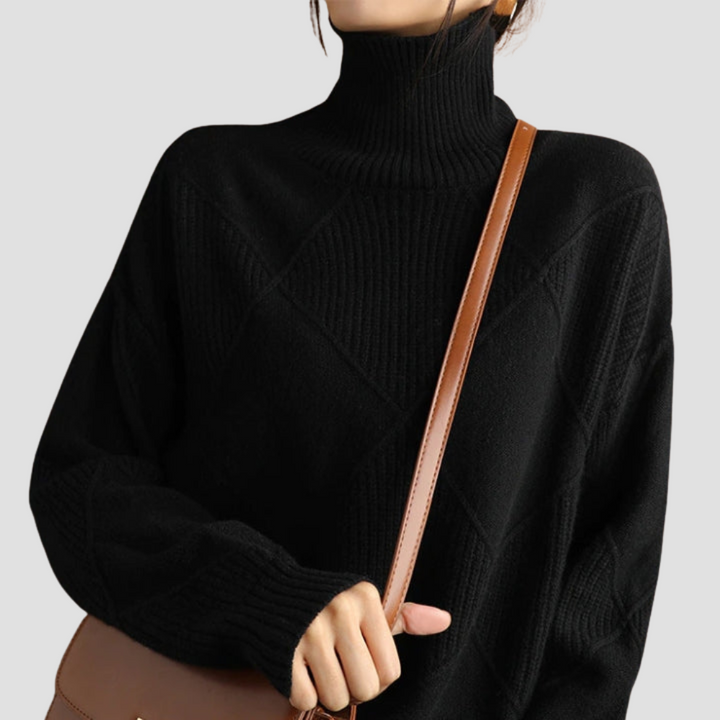 Damen Rollkragenpullover mit Rautenmuster | Elegant & Vielseitig | Modern für Alltag und Freizeit