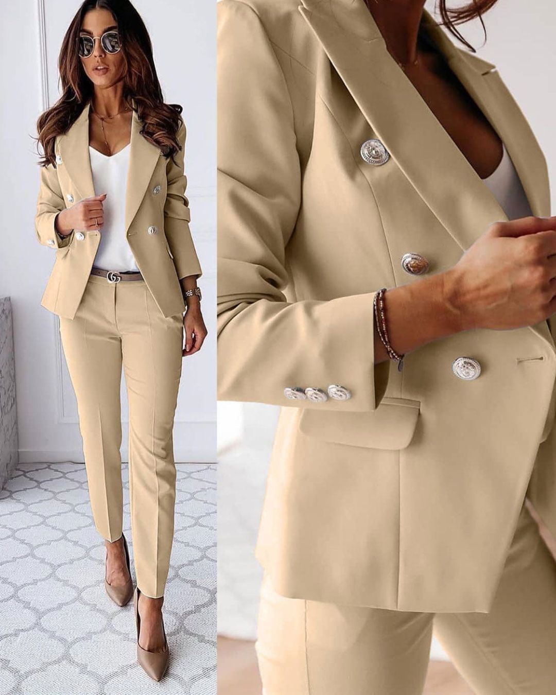 Damen Zweireiher Anzug | Blazer & Hose Set mit Tailored Fit | Eleganter Business & Büro Look