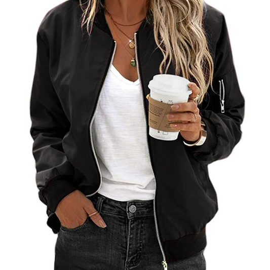 Damen Bomberjacke Langarm | Leichte Übergangsjacke mit Reißverschluss | Casual Streetwear Jacke