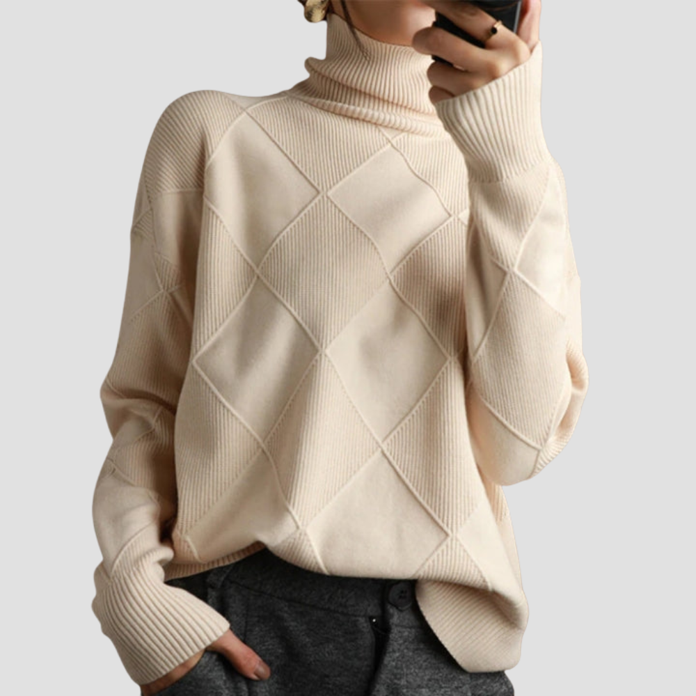 Damen Rollkragenpullover mit Rautenmuster | Elegant & Vielseitig | Modern für Alltag und Freizeit