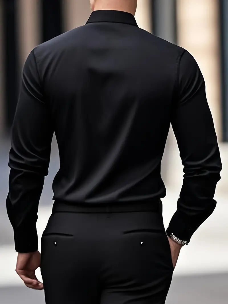 Chemise à manches longues coupe slim pour homme avec col structuré