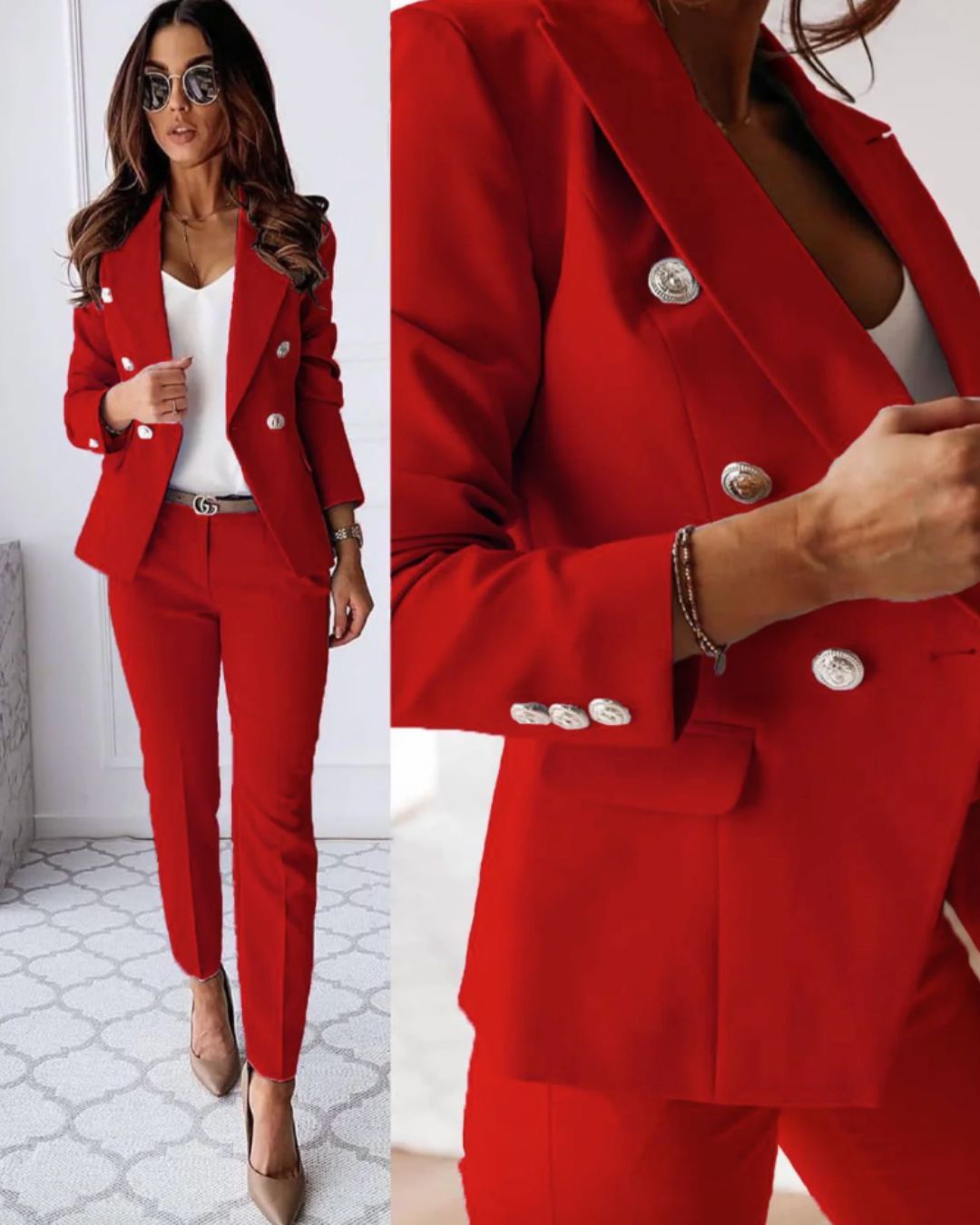 Damen Zweireiher Anzug | Blazer & Hose Set mit Tailored Fit | Eleganter Business & Büro Look
