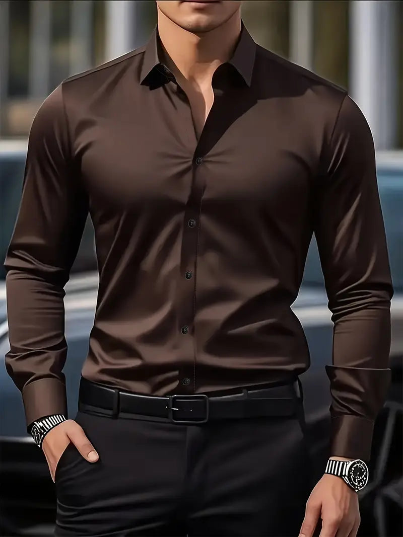 Chemise à manches longues coupe slim pour homme avec col structuré