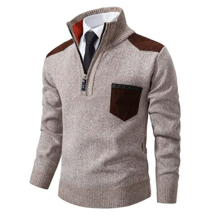 Herren Rollkragenpullover mit Reißverschluss und Patches | Modernes Design | Stilvoll | Perfekt für Alltag & Freizeit
