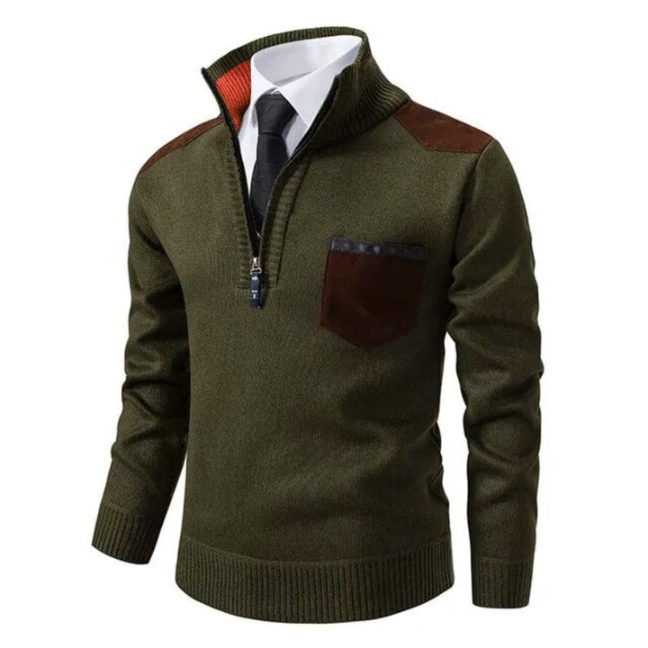 Herren Rollkragenpullover mit Reißverschluss und Patches | Modernes Design | Stilvoll | Perfekt für Alltag & Freizeit