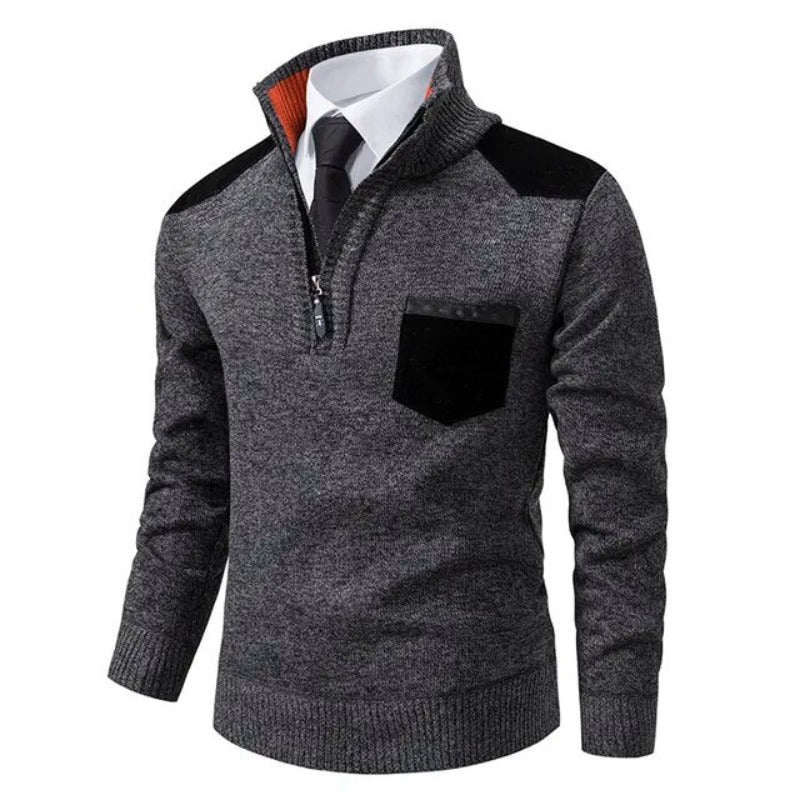 Herren Rollkragenpullover mit Reißverschluss und Patches | Modernes Design | Stilvoll | Perfekt für Alltag & Freizeit