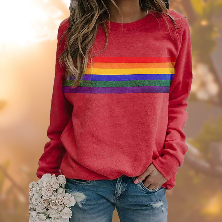 Damen Pullover mit Regenbogenmuster | Modern | Stilvoll & Vielseitig für Alltag und Freizeit