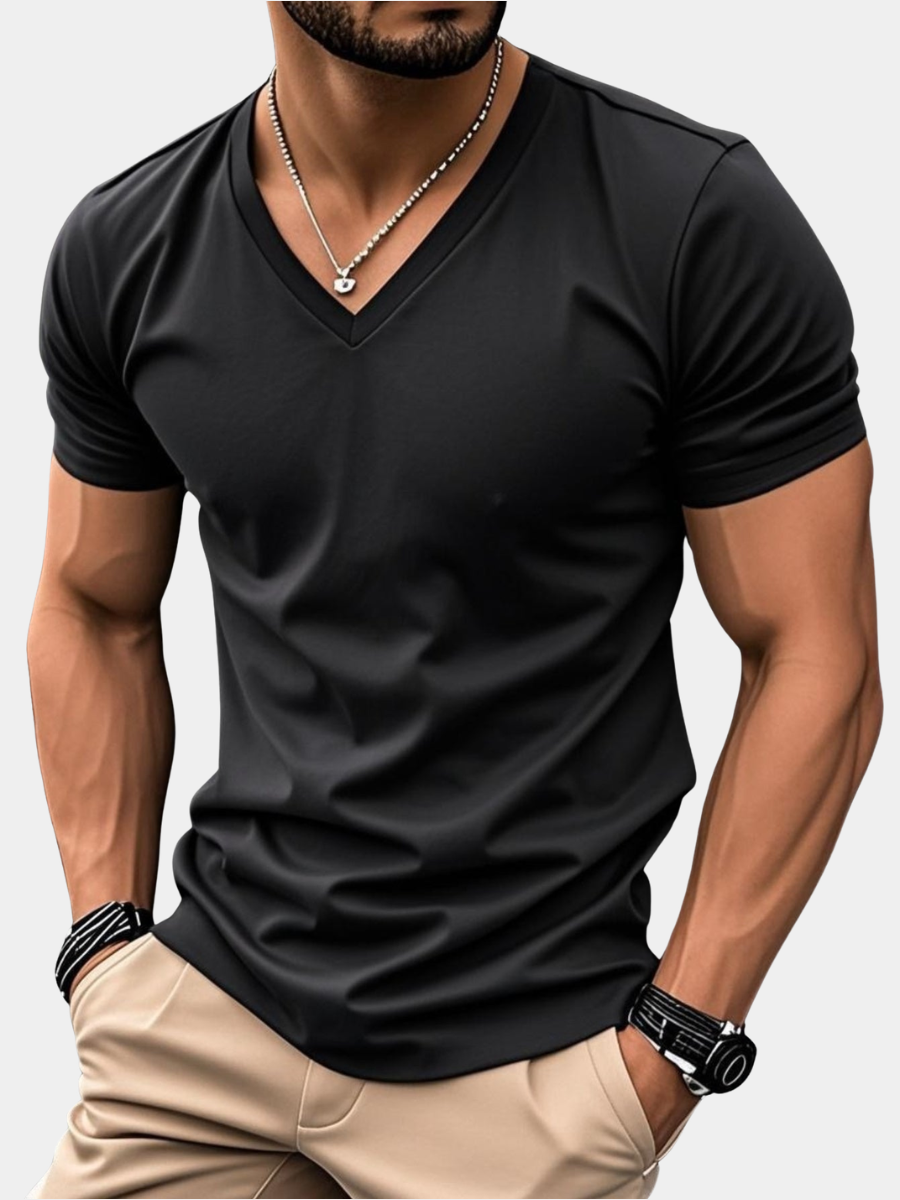T-shirt à col en V pour homme à coupe près du corps, disponible en plusieurs coloris