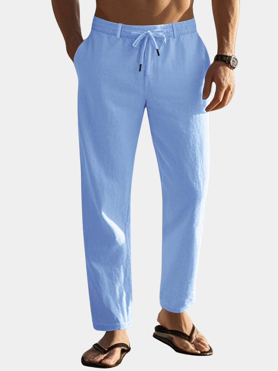Pantalon en lin pour homme à coupe ample et taille ajustable par cordon