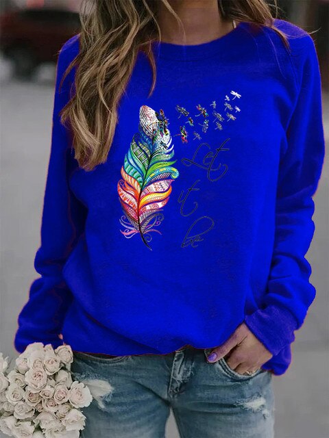 Damen Pullover mit Feder-Motiv | Komfortabel & Weich | Langarm für Herbst & Winter