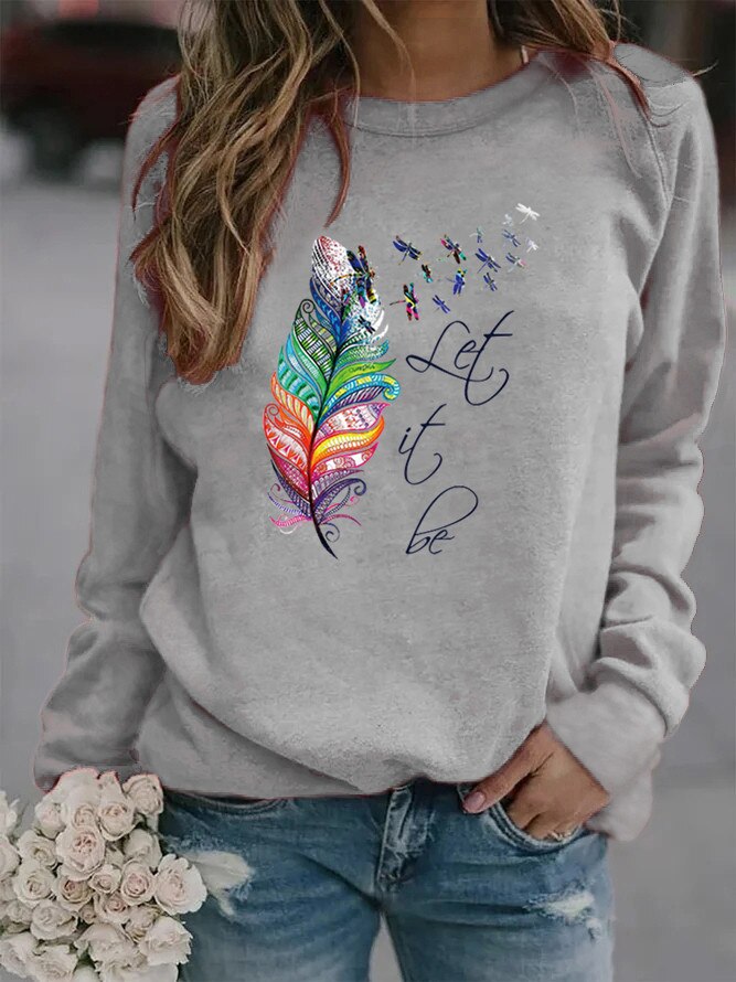 Damen Pullover mit Feder-Motiv | Komfortabel & Weich | Langarm für Herbst & Winter