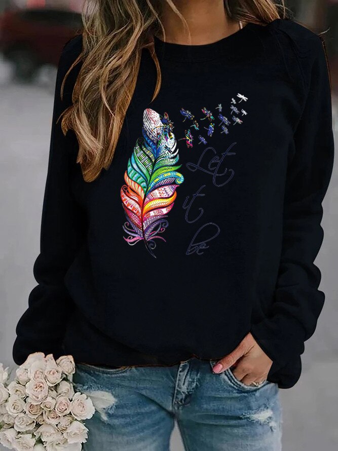 Damen Pullover mit Feder-Motiv | Komfortabel & Weich | Langarm für Herbst & Winter