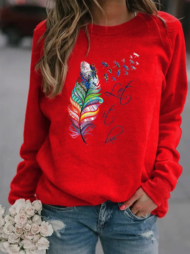 Damen Pullover mit Feder-Motiv | Komfortabel & Weich | Langarm für Herbst & Winter