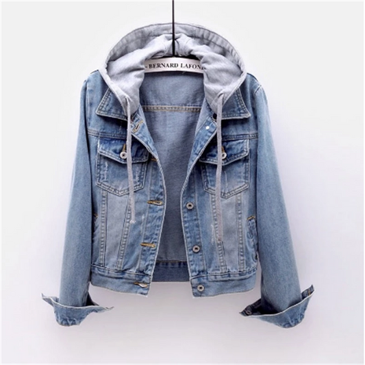Damen Jeansjacke mit Kapuze | Lässige Übergangsjacke für Alltag & Outdoor | Modisch & Vielseitig