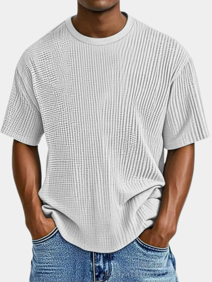 T-shirt homme en maille gaufrée à encolure ronde et coupe décontractée