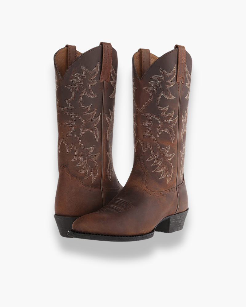 Luxe Damen Schwarze Westernstiefel – Elegante Cowboy Boots mit Schaftranddetail