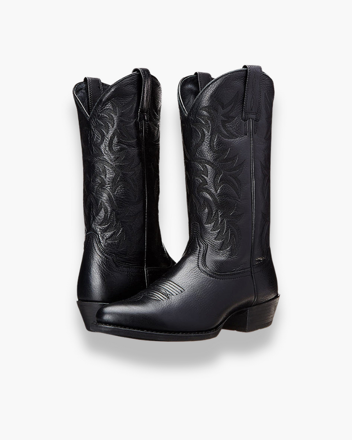 Luxe Damen Schwarze Westernstiefel – Elegante Cowboy Boots mit Schaftranddetail