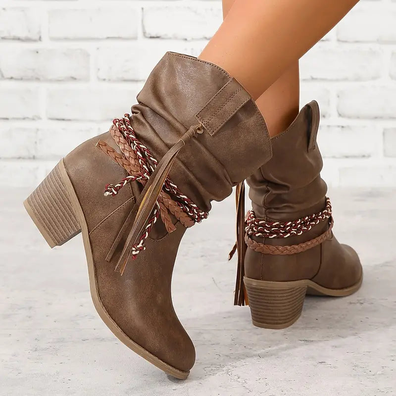 Damen Western Stiefel | Stylische Cowboy Boots Mit Absatz | Bequeme Lederoptik Stiefeletten