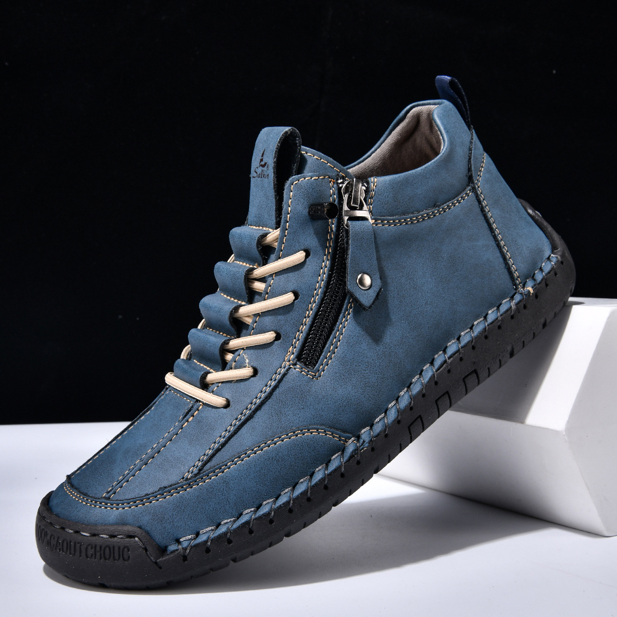 Chaussures en nubuck pour homme avec fermeture éclair latérale et semelle en caoutchouc