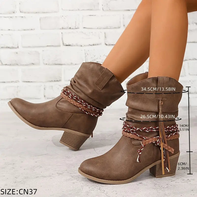 Damen Western Stiefel | Stylische Cowboy Boots Mit Absatz | Bequeme Lederoptik Stiefeletten