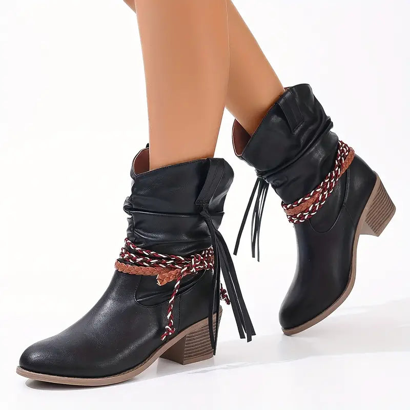 Damen Western Stiefel | Stylische Cowboy Boots Mit Absatz | Bequeme Lederoptik Stiefeletten