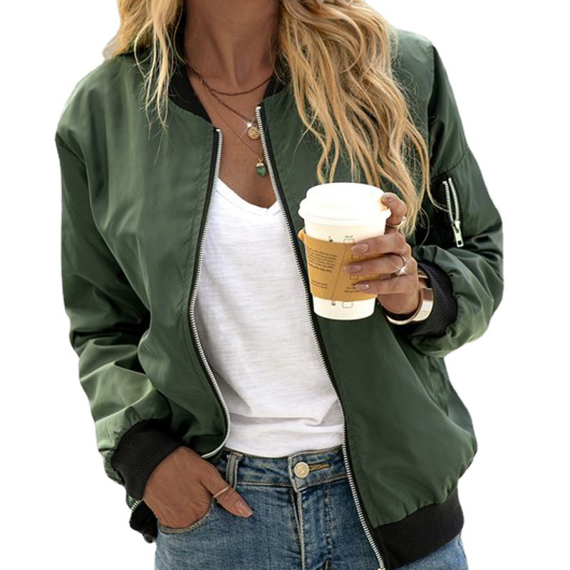 Damen Bomberjacke Langarm | Leichte Übergangsjacke mit Reißverschluss | Casual Streetwear Jacke