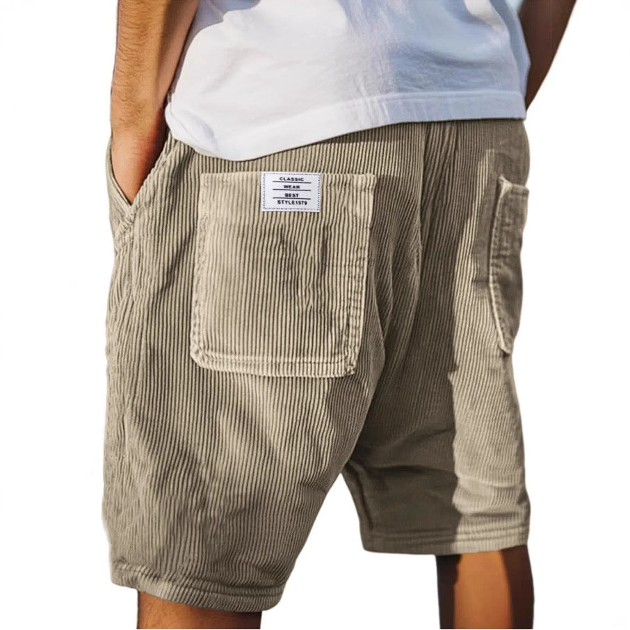 Short en velours côtelé pour homme à coupe décontractée avec taille élastique