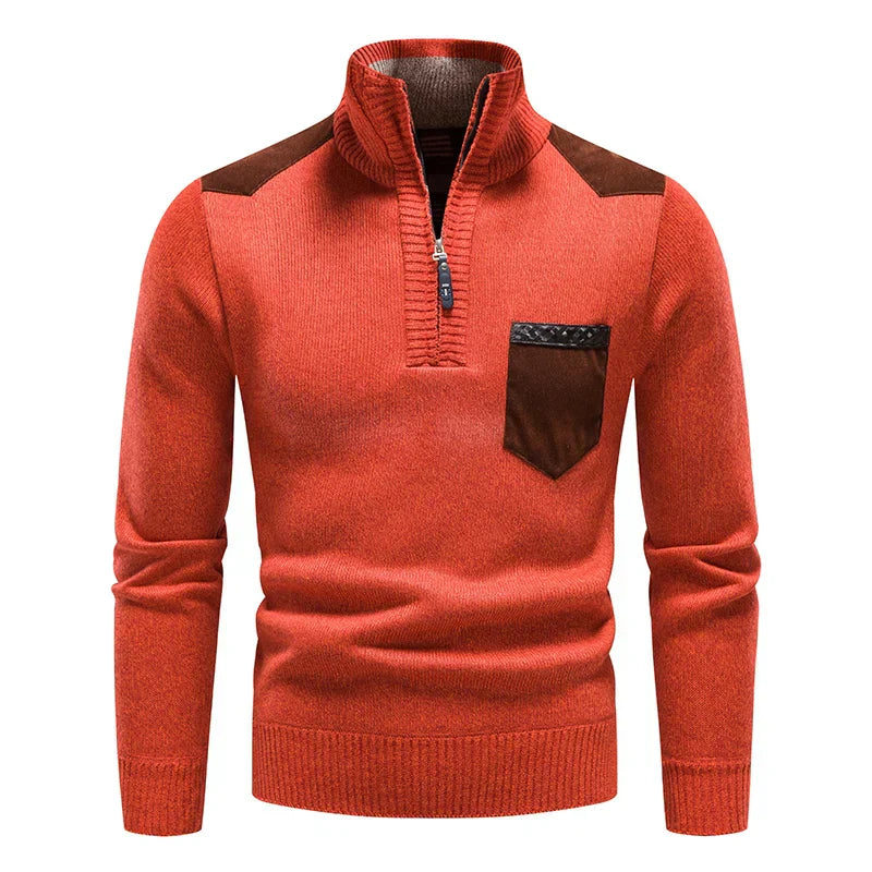 Pull en polaire pour homme à col montant et demi-zip avec inserts contrastants
