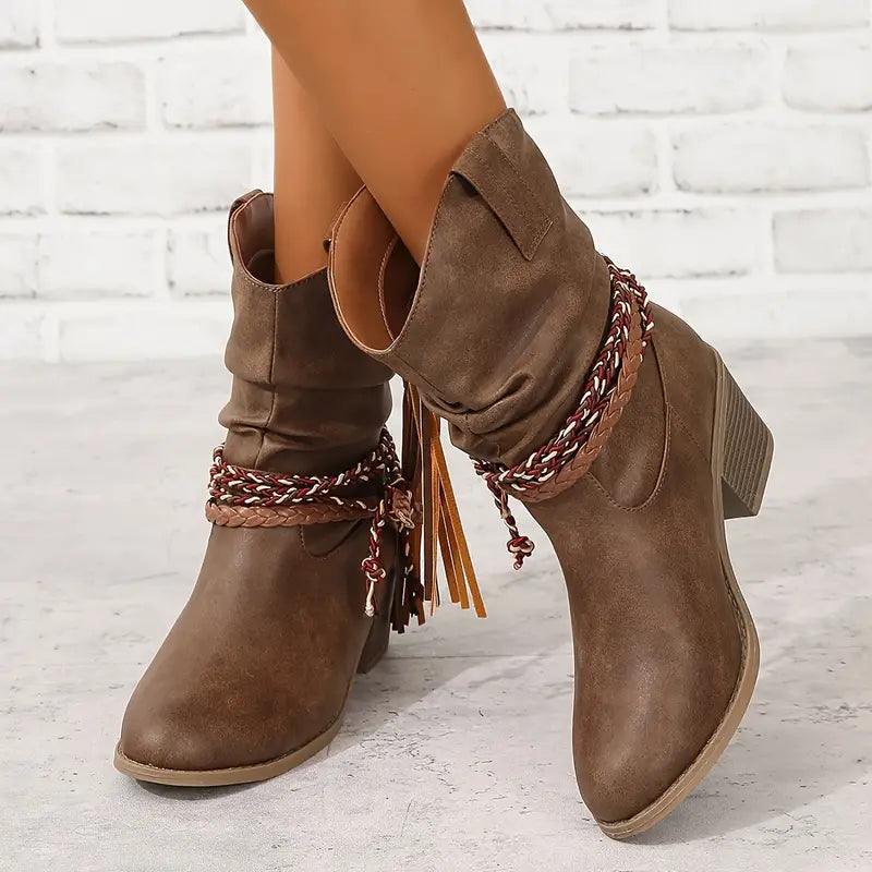 Damen Western Stiefel | Stylische Cowboy Boots Mit Absatz | Bequeme Lederoptik Stiefeletten
