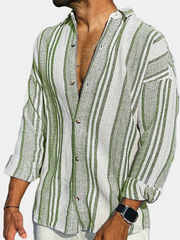 Chemise en lin rayée pour homme à fines rayures, coupe élégante et respirante