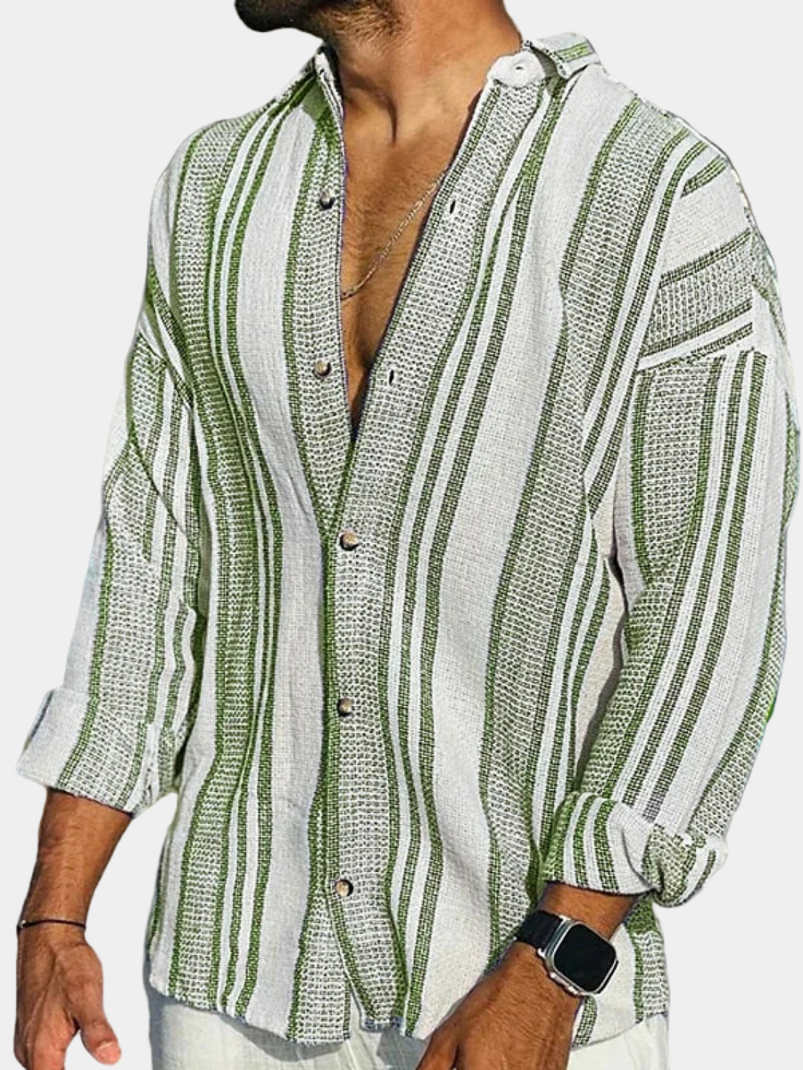 Chemise en lin rayée pour homme à fines rayures, coupe élégante et respirante