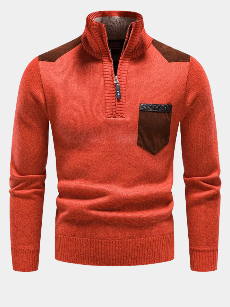 Pull en polaire pour homme à col montant et demi-zip avec inserts contrastants