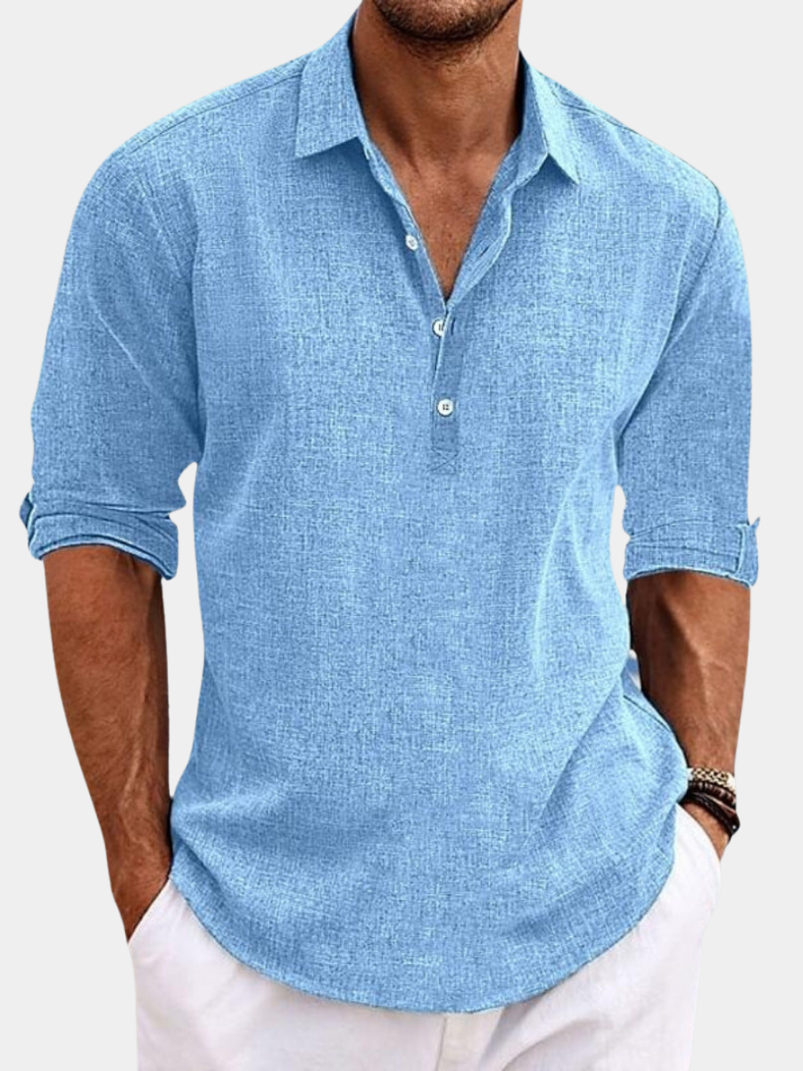 Chemise en lin pour homme à col classique et fermeture à quatre boutons