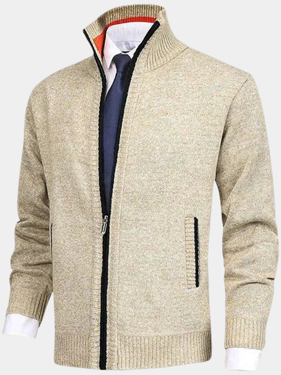 Cardigan à col haut pour homme en maille, coupe soignée et structurée