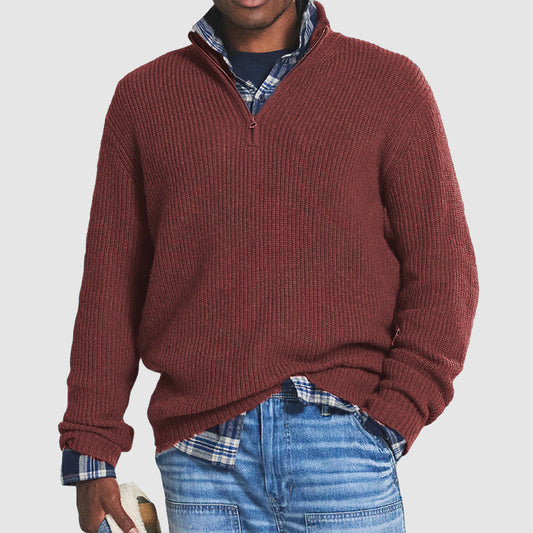 Herren Business-Casual Pullover | Kaschmir-Optik mit Reißverschluss | Langarm Elegant & Bequem